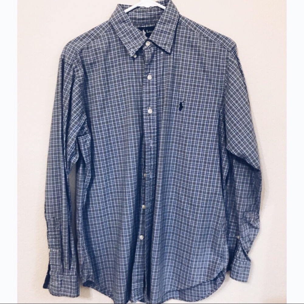 Ralph Lauren Button up Blue Plaid shirt EUC